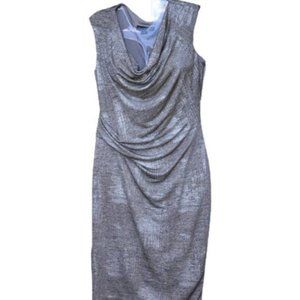 Scarlett Womens Silver Sleeveless Cowl neck side ruched sheath dress 6 EUC